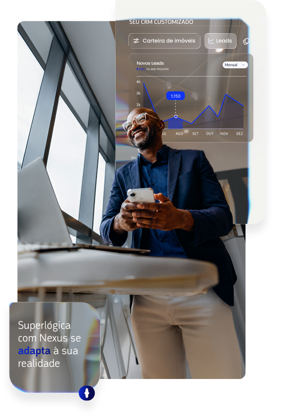 Profissional utilizando a Superlógica com Nexus com painel de CRM customizado